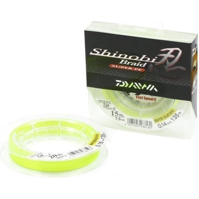 Плетеная леска DAIWA Shinobi Braid - 30 Lb (0.20мм) - 135м (ярко-жёлтая) 4027093288210 Плетеная леска DAIWA Shinobi Braid - 30 Lb (0.20мм) - 135м (ярко-жёлтая) 4027093288210