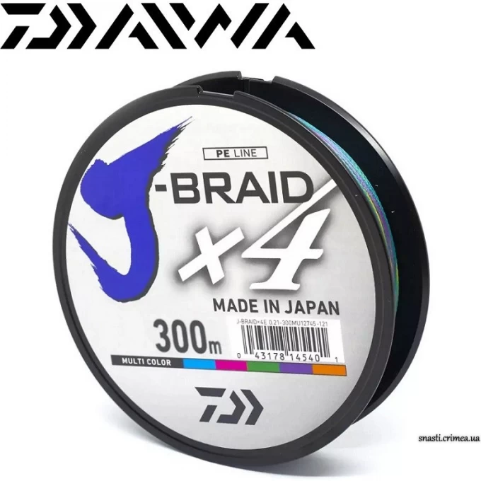 Шнур DAIWA J-Braid X4E 300м 0,29мм Multi Color 12745-129 Шнур DAIWA J-Braid X4E 300м 0,29мм Multi Color 12745-129